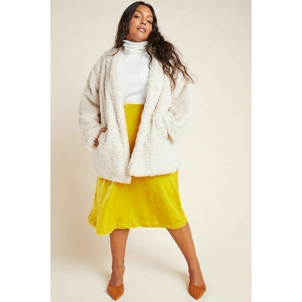 NEW Anthropologie Noemie Faux Fur Coat 1X Vegan